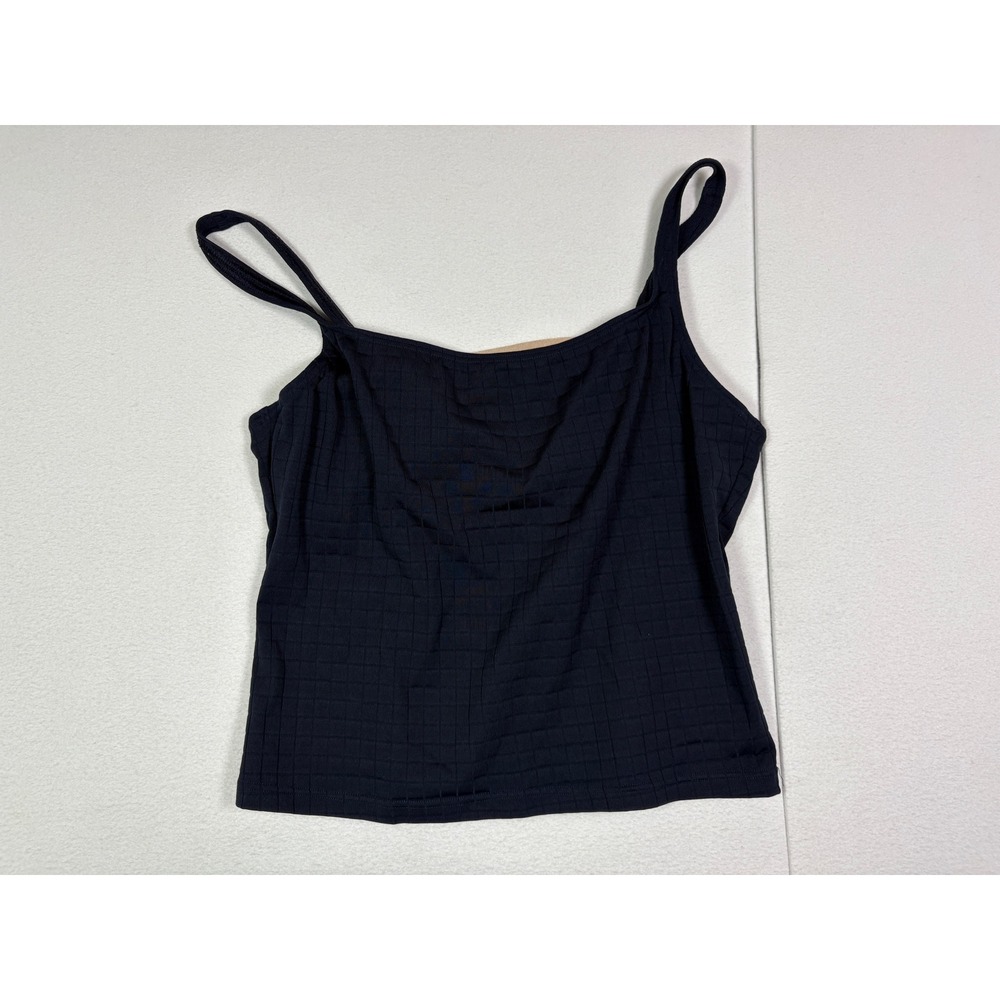 Speedo Womens Black Textured Grid Tankini Top Open Back Shelf Bra Sz 16